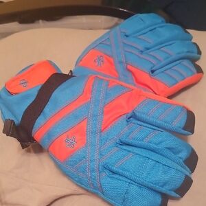 Men's Blue and Orange Ski Gloves
